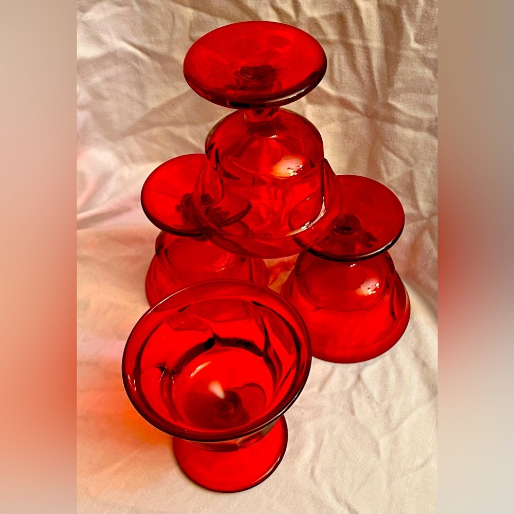 Fostoria Jamestown Ruby Red Sherbet Champagne Glasses Swirl Vintage Set of 4